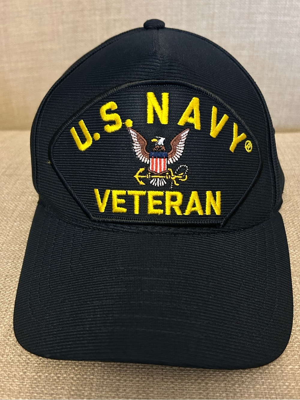 U.S. Navy Veteran Embroidered Cap - Black with Yellow Accent